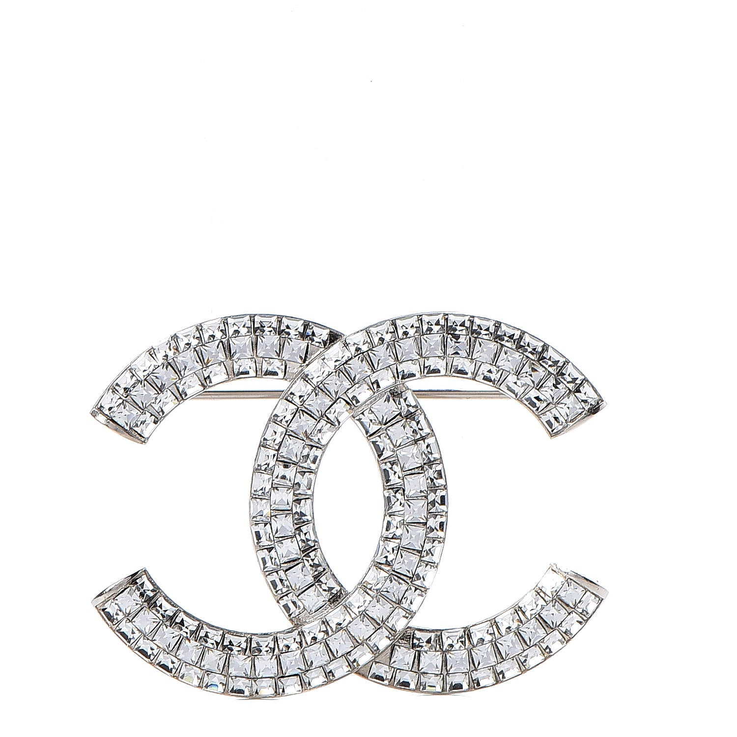 Chanel Baguette Crystal CC Brooch Silver 1 of 5