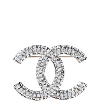 Chanel Baguette Crystal CC Brooch Silver 1 of 5