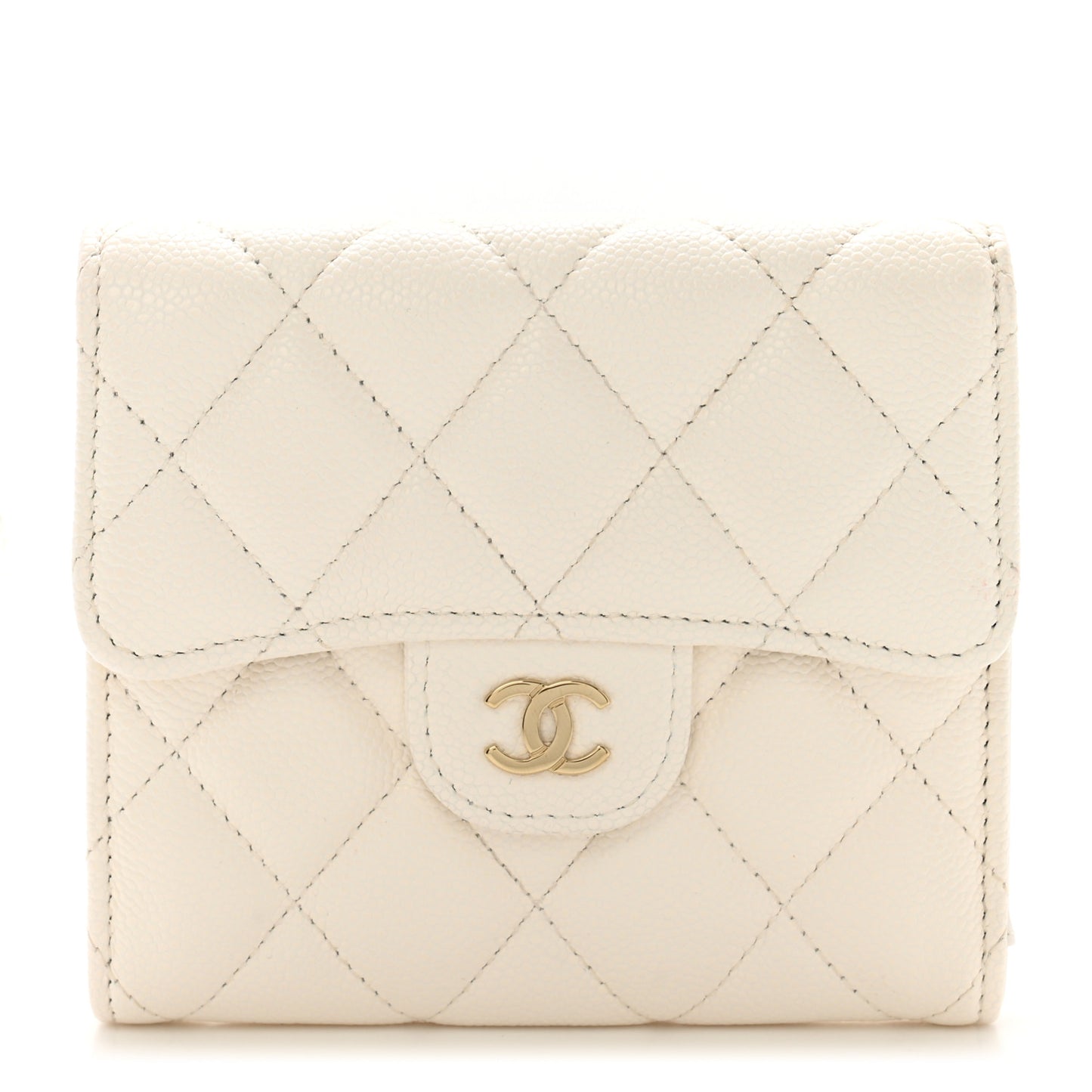 Caviar Quilted Compact Flap Wallet White