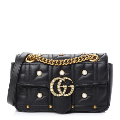 Gucci Calfskin Matelasse Studded Mini Pearly GG Marmont Shoulder Bag Black 1 of 11