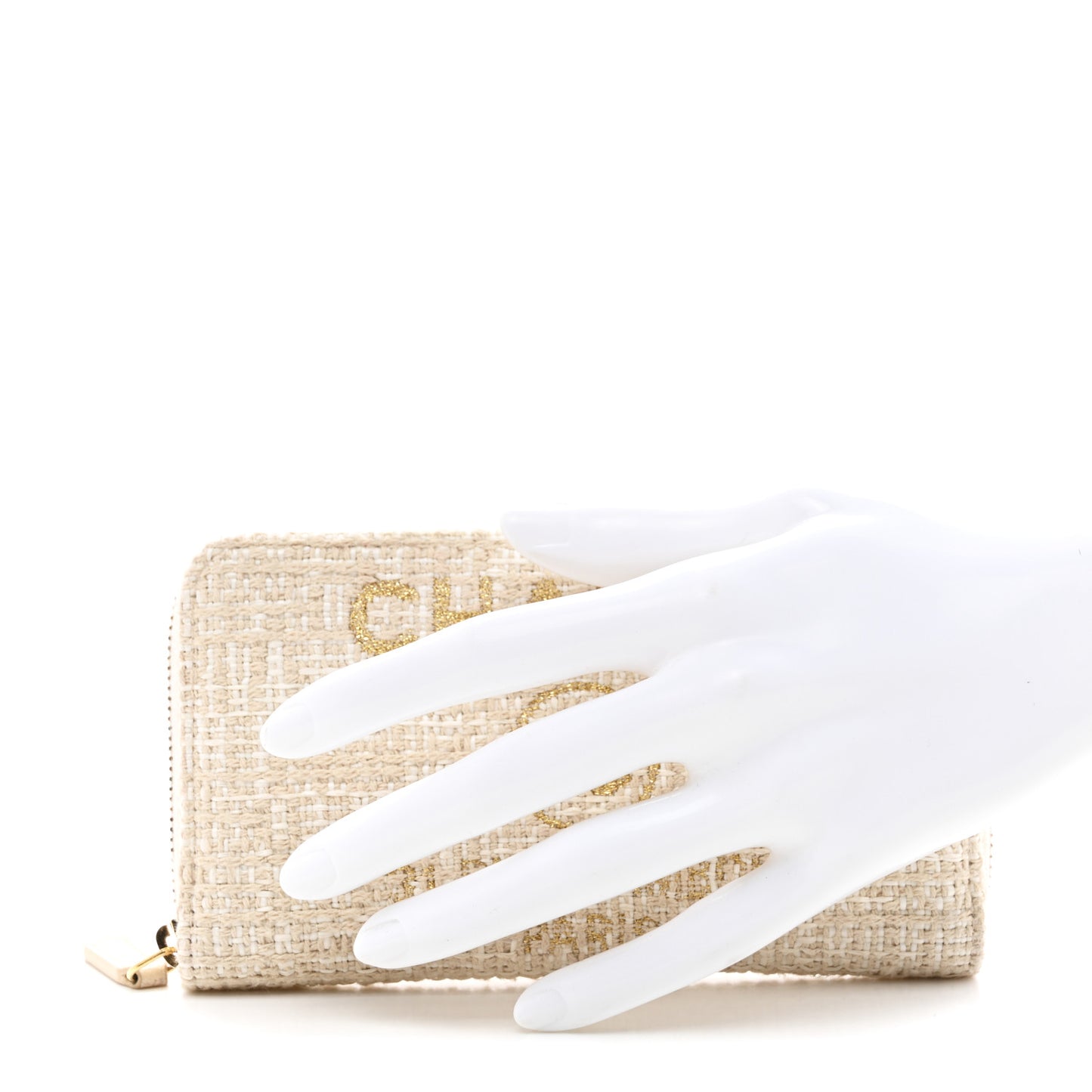 Lurex Canvas Deauville Medium Zip Around Wallet Beige