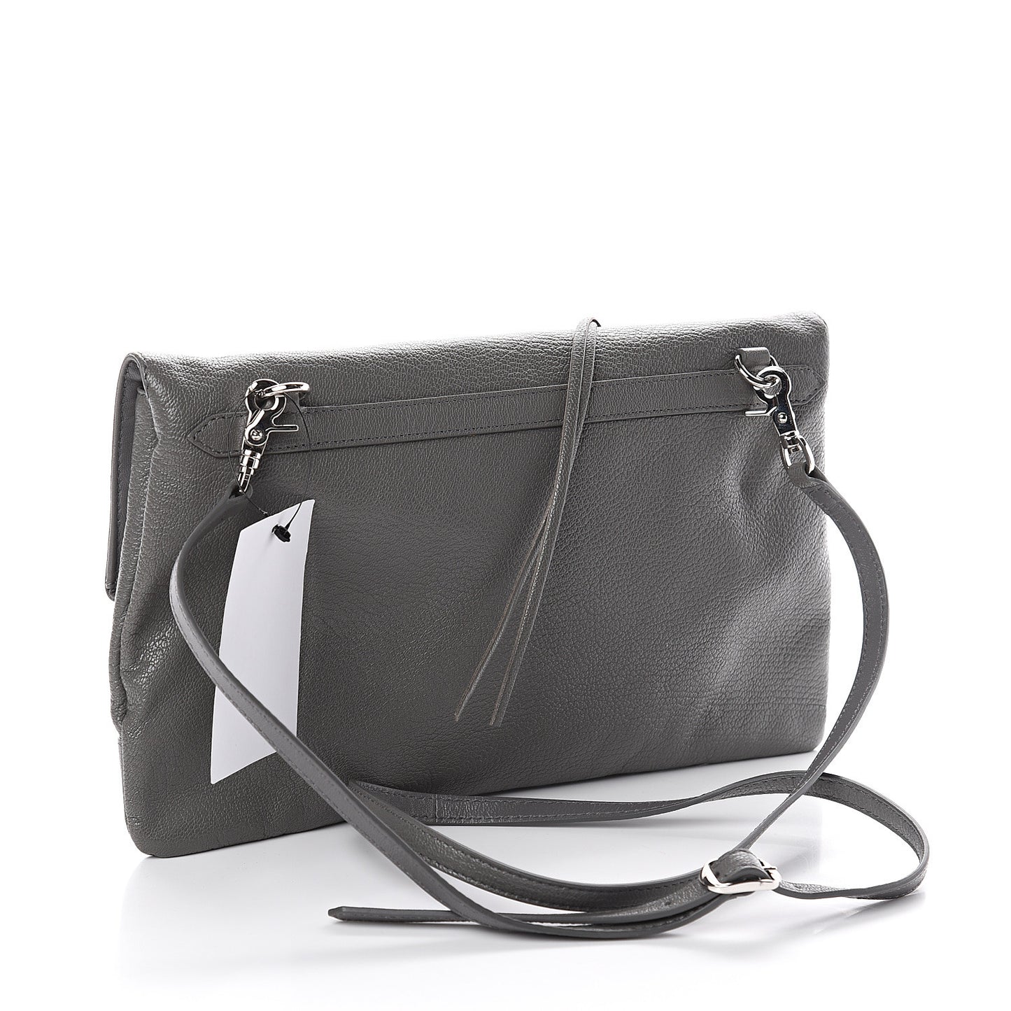 Chevre Silver Metallic Edge Hardware Envelope Clutch Gris Acier