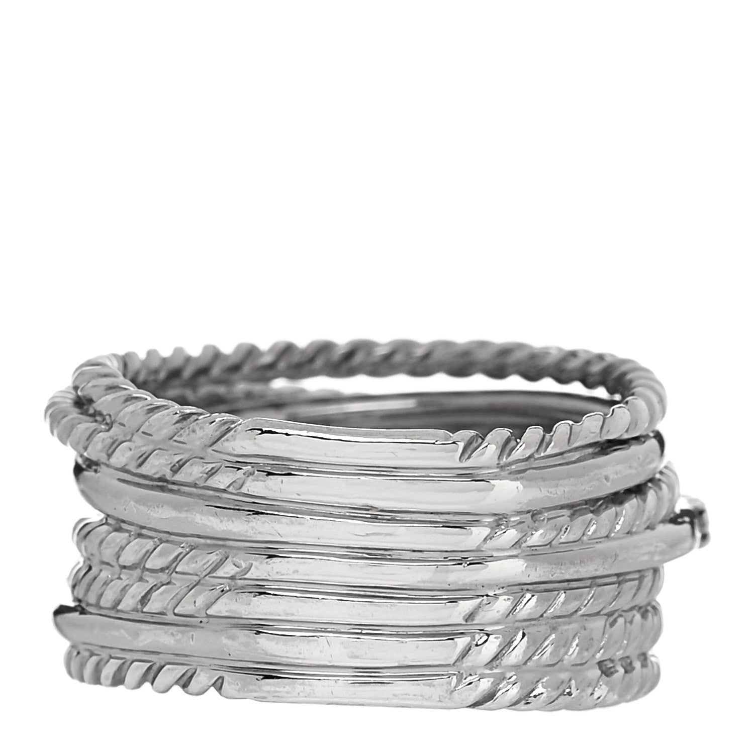 David Yurman Sterling Silver Diamond 11mm Wide Crossover Cable Ring 54 7 3 of 4