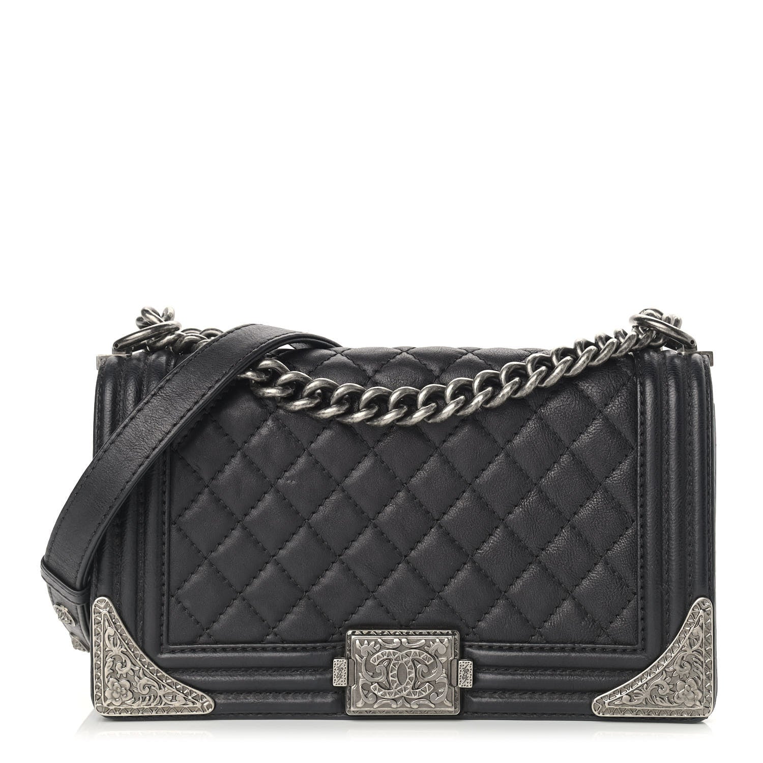 Chanel Calfskin Quilted Metal Embellished Paris Dallas Medium Boy Flap Black 1 of 13