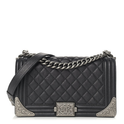 Chanel Calfskin Quilted Metal Embellished Paris Dallas Medium Boy Flap Black 1 of 13