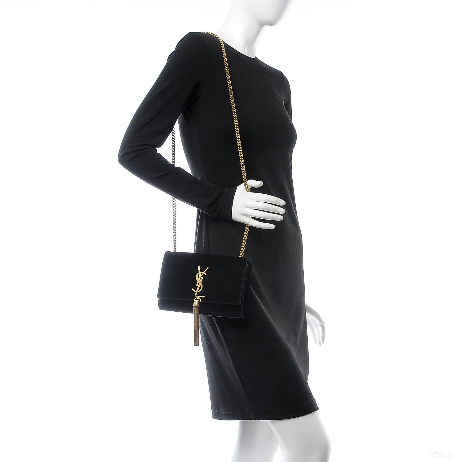 Saint Laurent Velvet Monogram Medium Kate Tassel Shoulder Bag Black 2 of 7