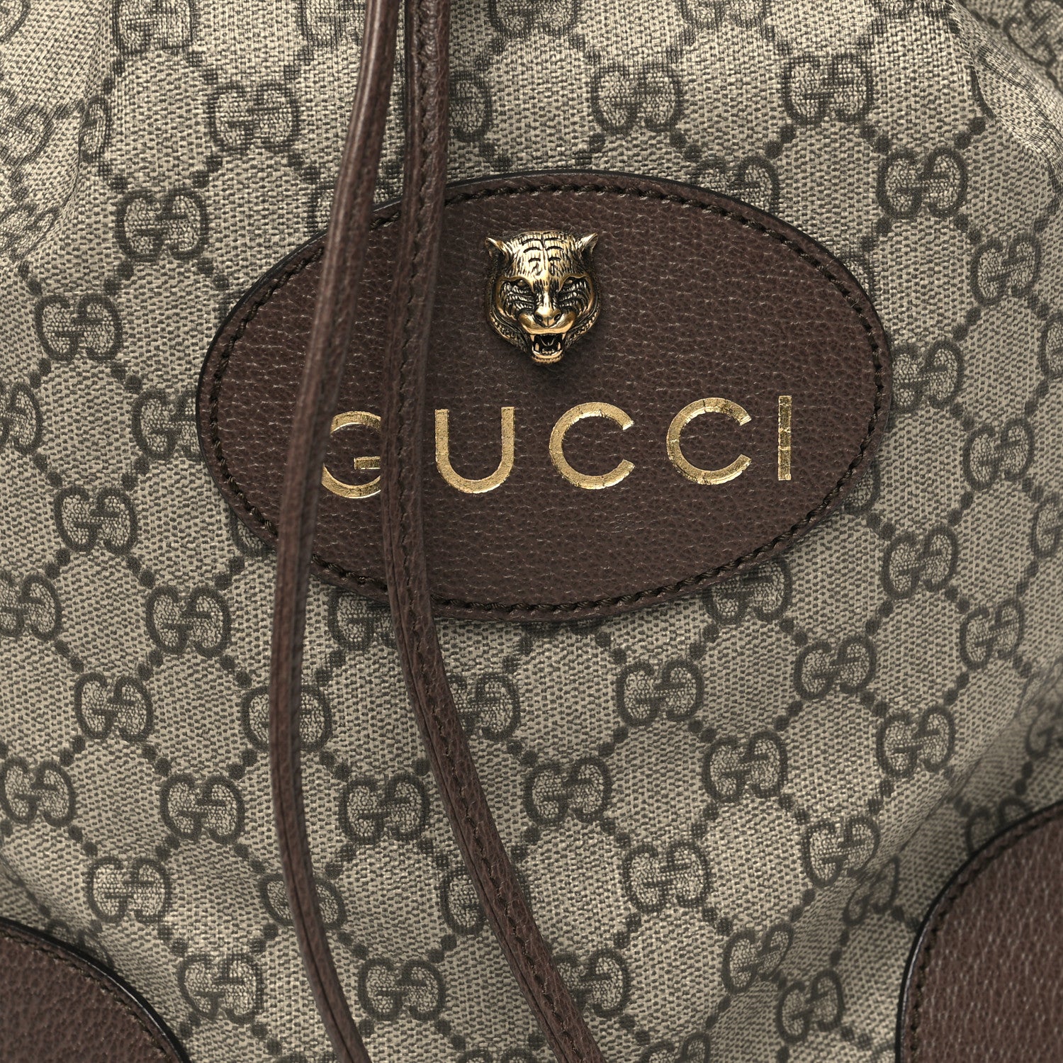 Gucci GG Supreme Monogram Neo Vintage Drawstring Bucket Backpack Beige New Acero Crop 9 of 11