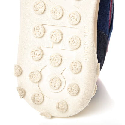 Chanel Wool Nylon Lambskin Suede Calfskin Womens Logo Sneakers 39 Navy Pink 10 of 11