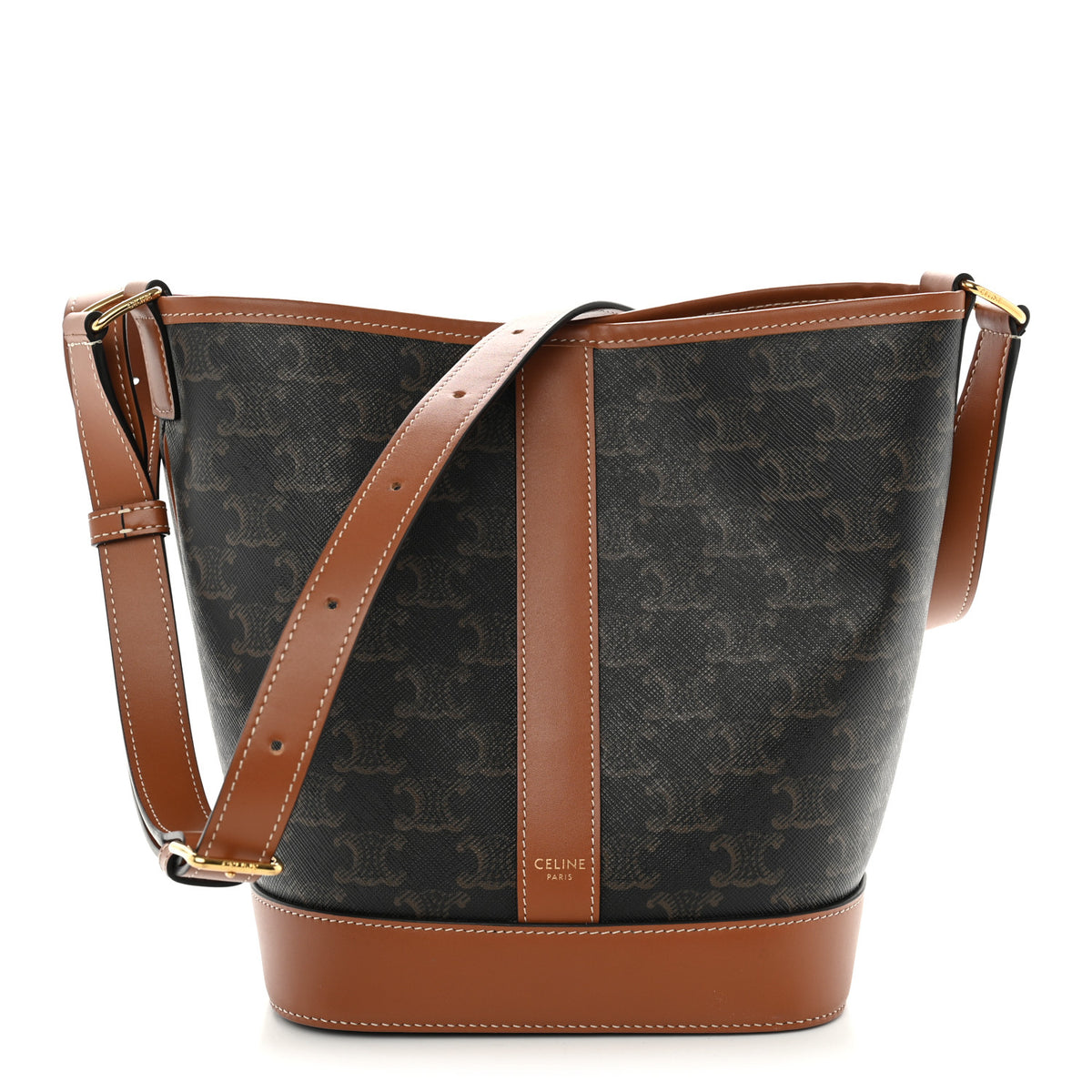 Celine Triomphe Canvas Calfskin Small Bucket Bag Tan 1 of 9