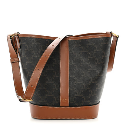 Celine Triomphe Canvas Calfskin Small Bucket Bag Tan 1 of 9