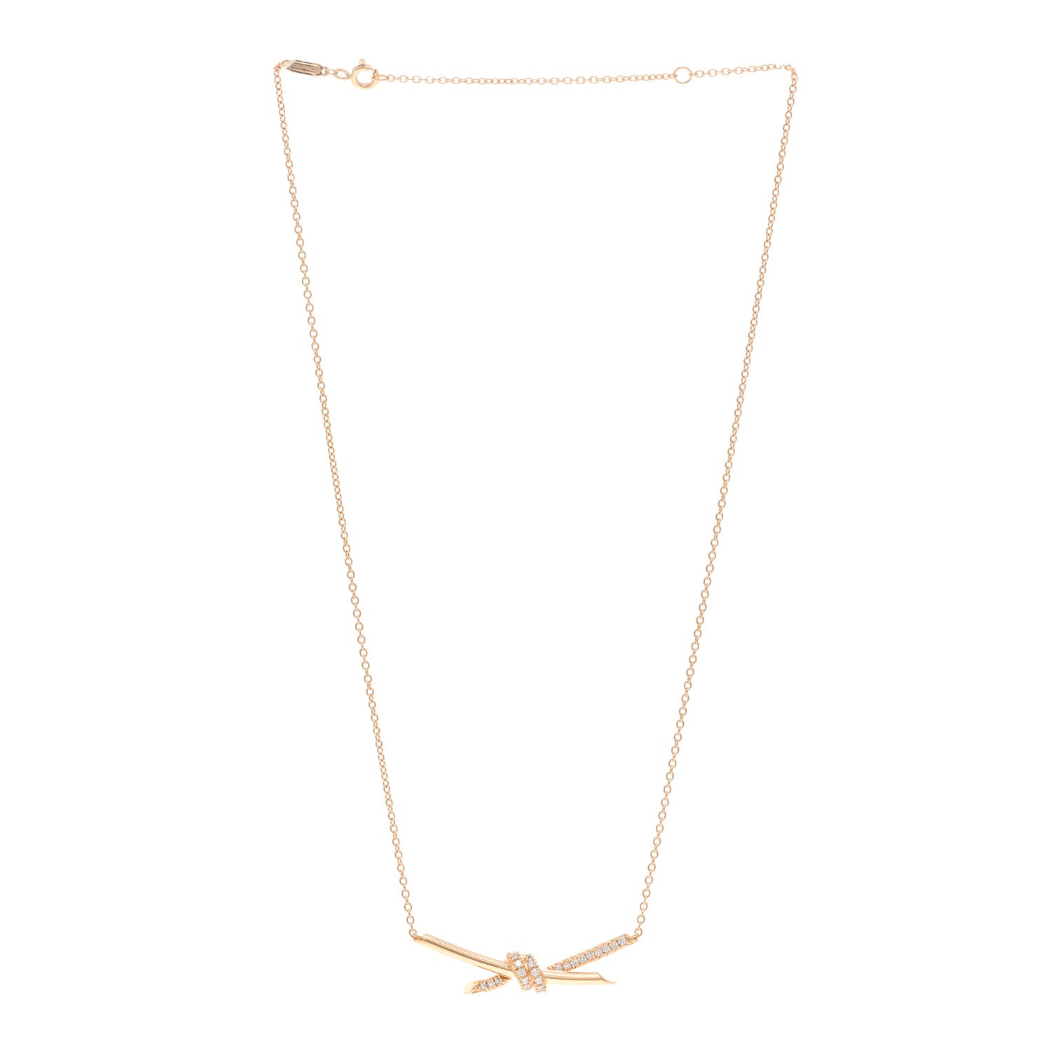 Tiffany 18K Rose Gold Diamond Knot Necklace 3 of 4