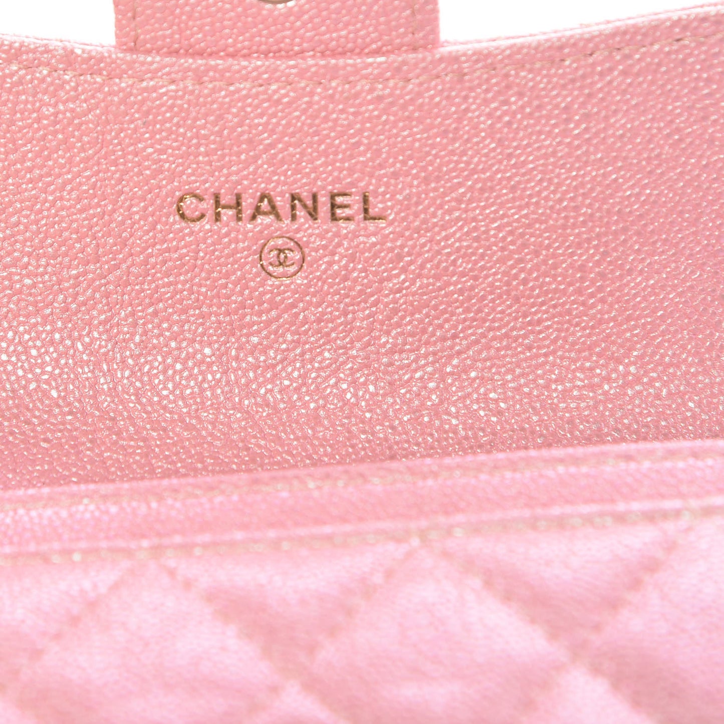 Iridescent Caviar Quilted Flap Card Holder Rose Pink