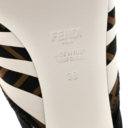 Fendi Technical Mesh FF FFreedom Patchwork Low Heel Peep Toe Sandals 38 Tobacco Black Asfalto 7 of 8