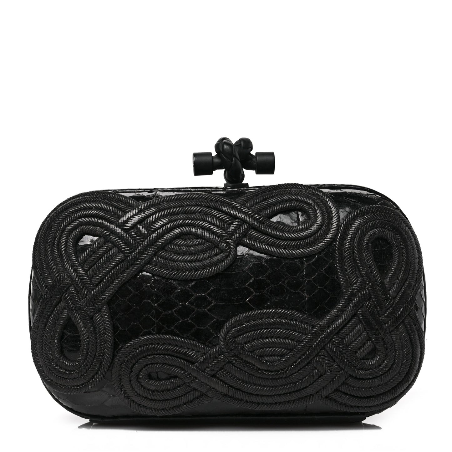 Snakeskin Passamaneria Woven Knot Clutch Black