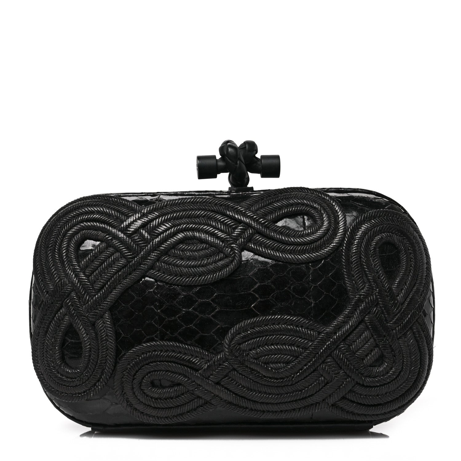 Bottega Veneta Snakeskin Passamaneria Woven Knot Clutch Black 1 of 8