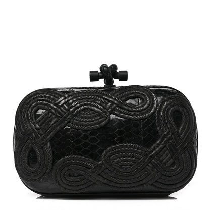 Bottega Veneta Snakeskin Passamaneria Woven Knot Clutch Black 1 of 8