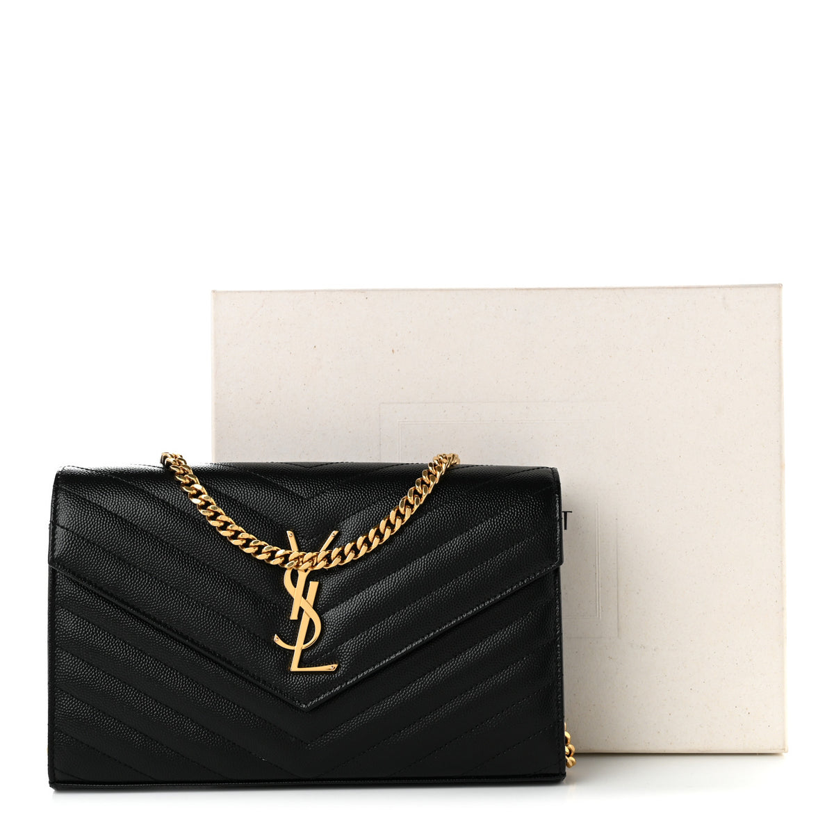 Saint Laurent Grain De Poudre Matelasse Chevron Monogram Chain Wallet Black 10 of 10