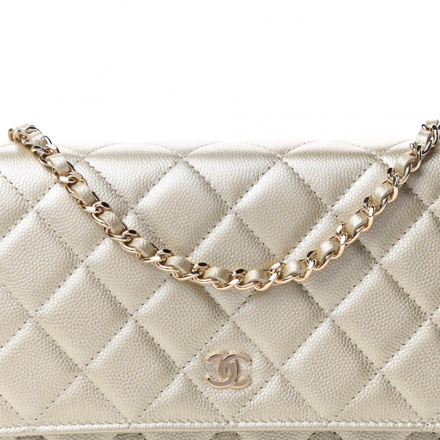 Chanel Metallic Caviar Quilted Wallet on Chain WOC Gold 11 of 12