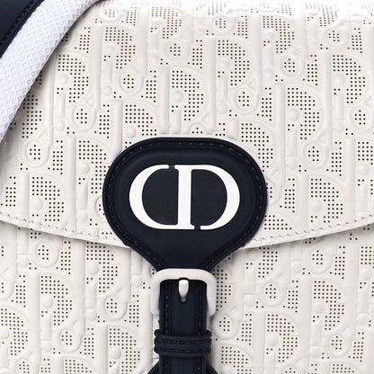 Christian Dior Calfskin Perforated Oblique Medium Bobby Flap White Blue 10 of 12