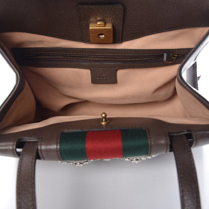 Gucci Textured Calfskin Web Crystal Butterfly Stripe Medium Totem Top Handle Bag New Acero 6 of 9