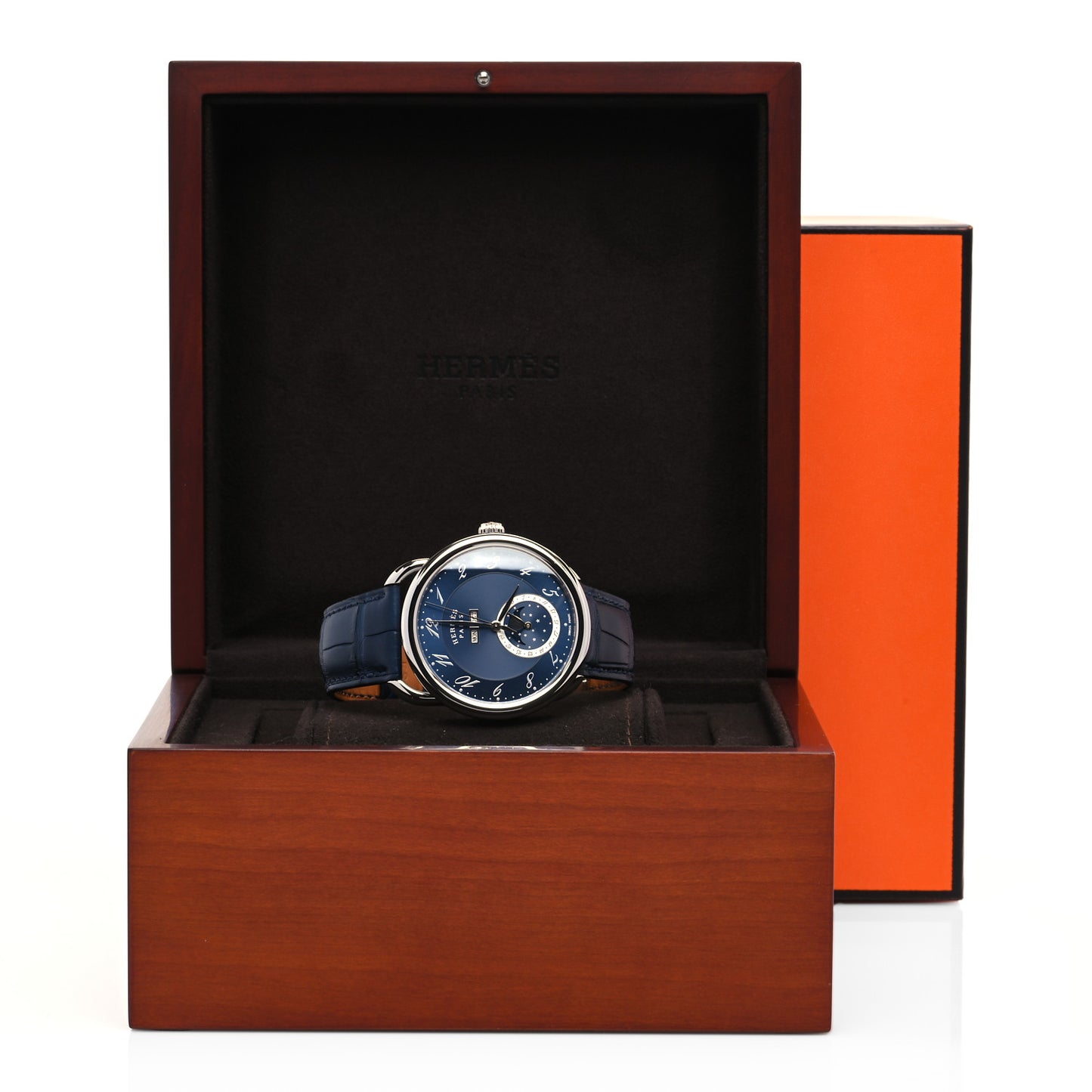 Stainless Steel Alligator 43mm Arceau Grande Lune Automatic Watch Bleu Abysse