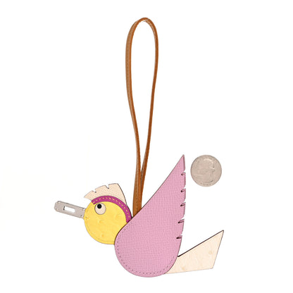 Hermes Ostrich Epsom Swift Birdy Bag Charm Mauve Sylvestre Nata Jaune Citron Magnolia Sesame 2 of 4