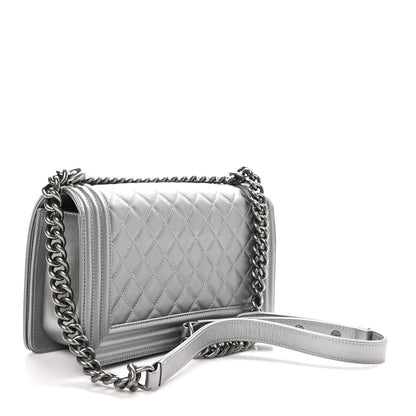 Chanel Metallic Caviar Quilted Medium Boy Flap Silver 3 of 11