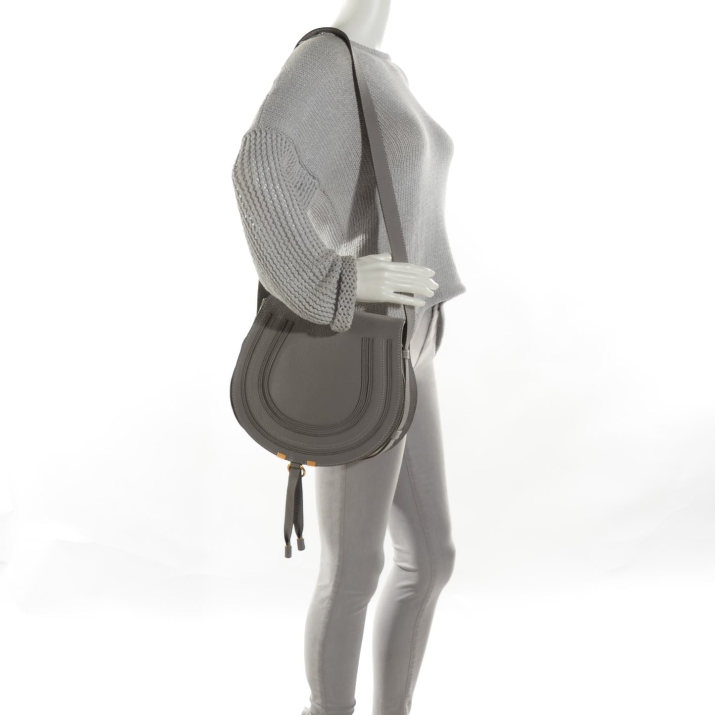 Calfskin Medium Marcie Round Crossbody Bag Cashmere Grey