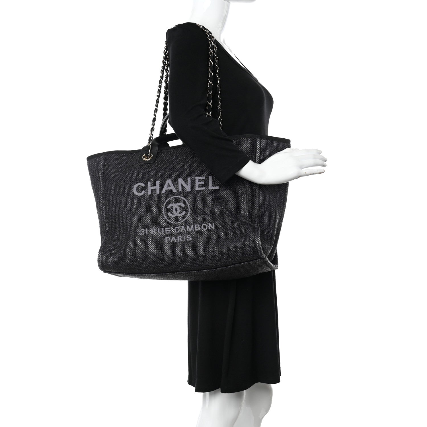 Chanel Woven Straw Raffia Medium Deauville Tote Black 2 of 10