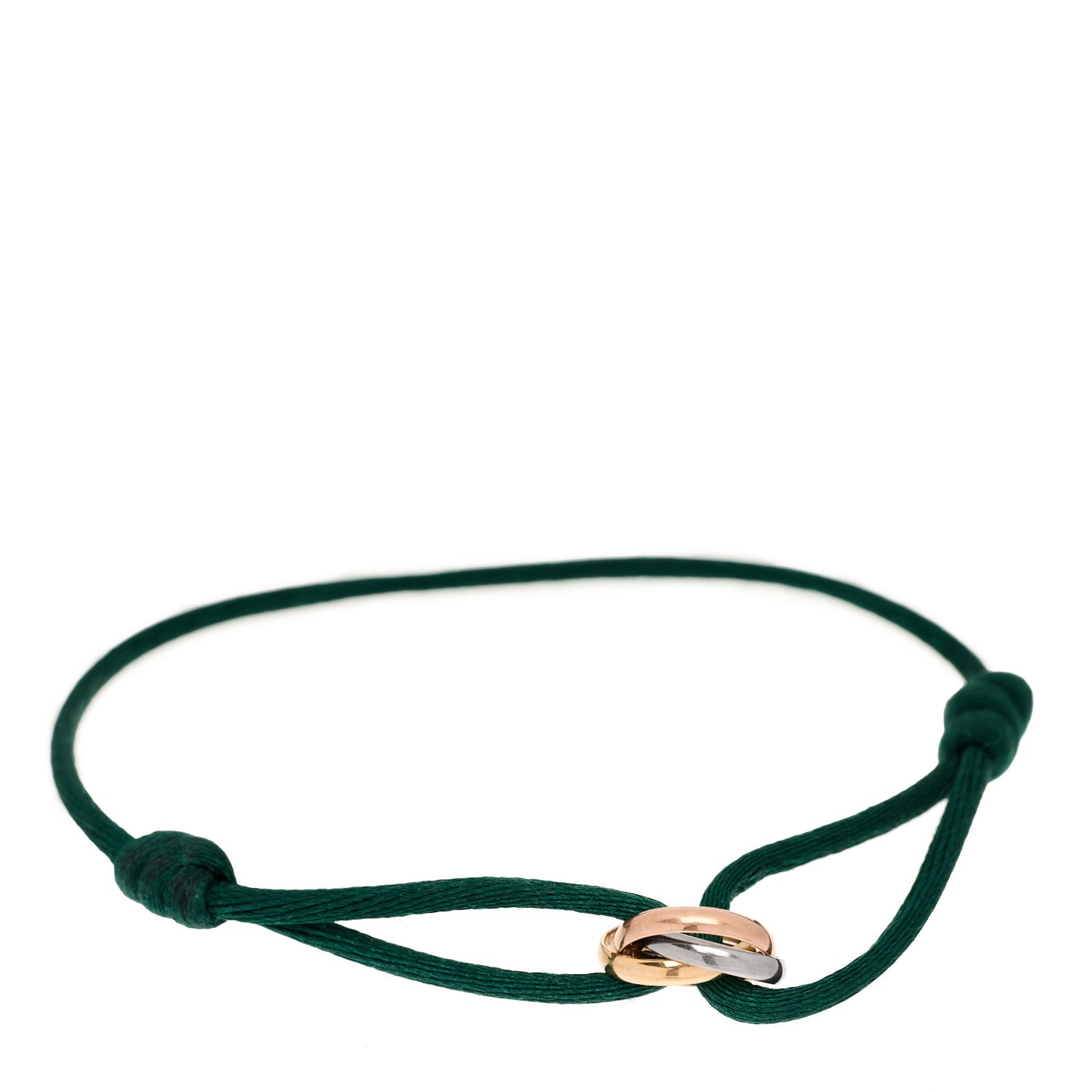 18k Pink Yellow White Gold Trinity Adjustable Cord Bracelet Green