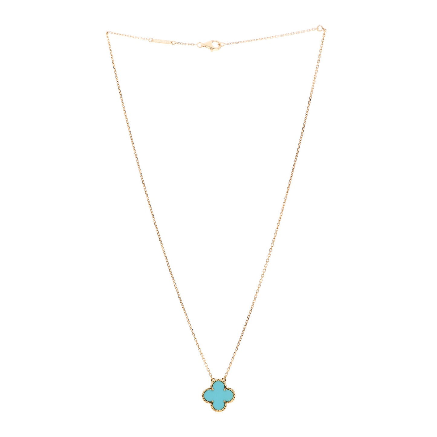 18K Yellow Gold Turquoise Vintage Alhambra Pendant Necklace