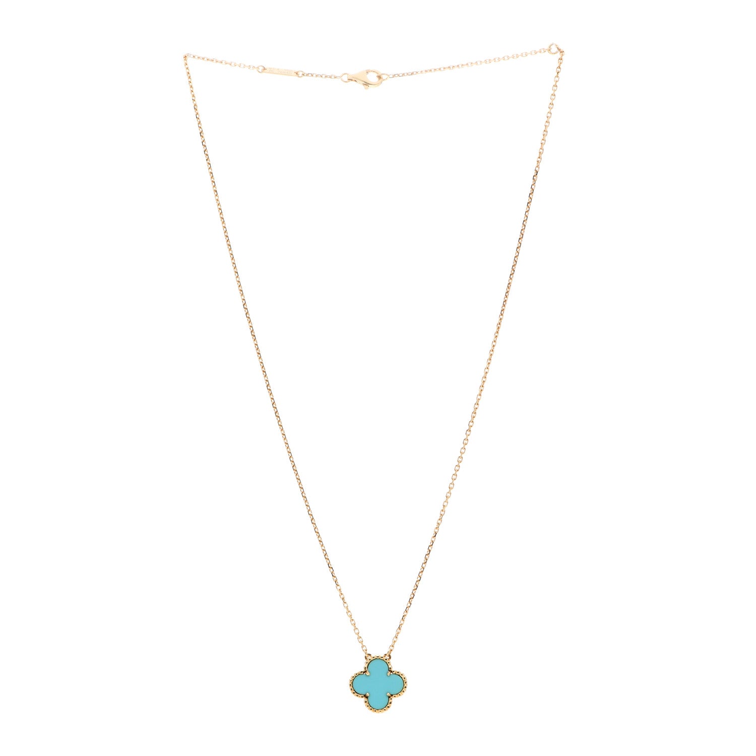 Van Cleef & Arpels 18K Yellow Gold Turquoise Vintage Alhambra Pendant Necklace 3 of 5