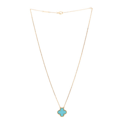 Van Cleef & Arpels 18K Yellow Gold Turquoise Vintage Alhambra Pendant Necklace 3 of 5