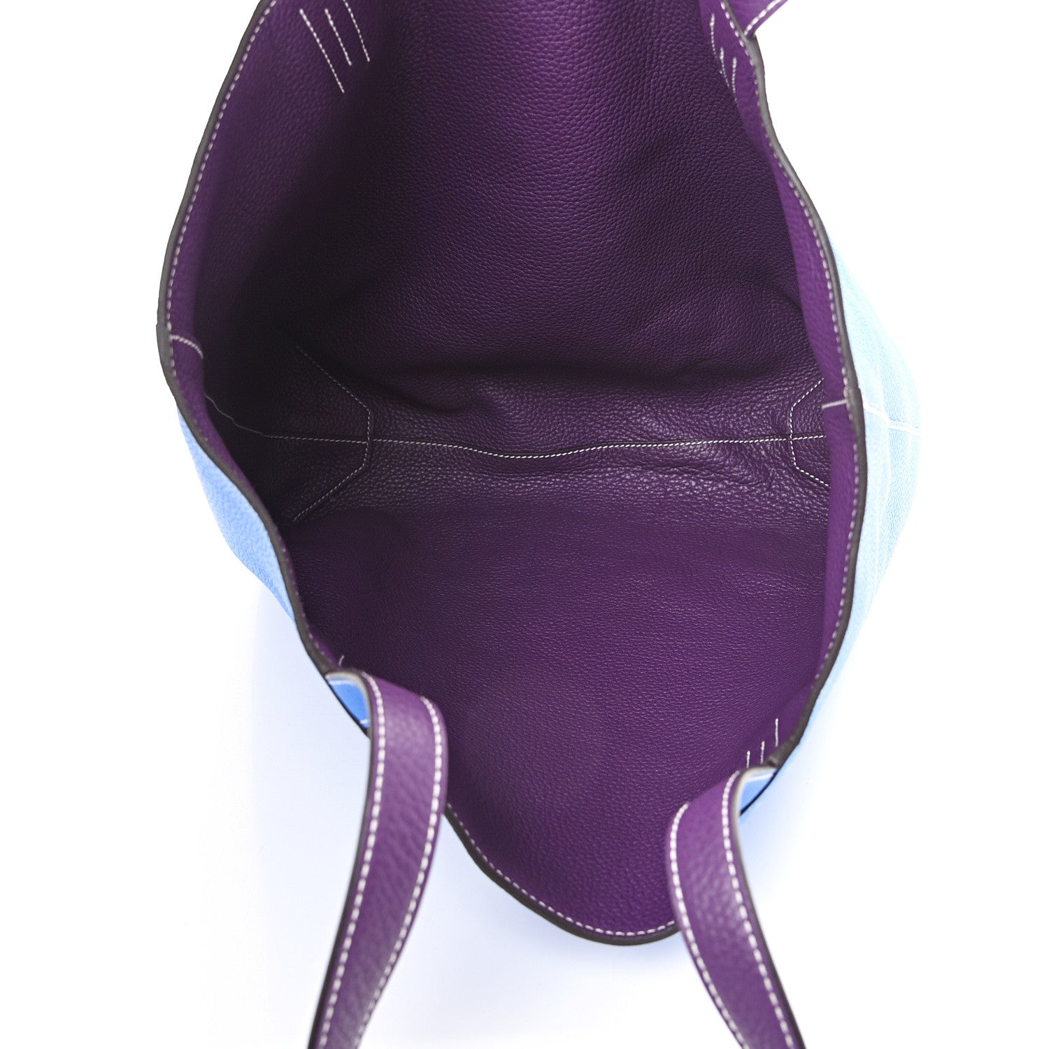 Hermes Taurillon Clemence Double Sens 45 Reversible Tote Bleu Zanzibar Ultraviolet 7 of 16