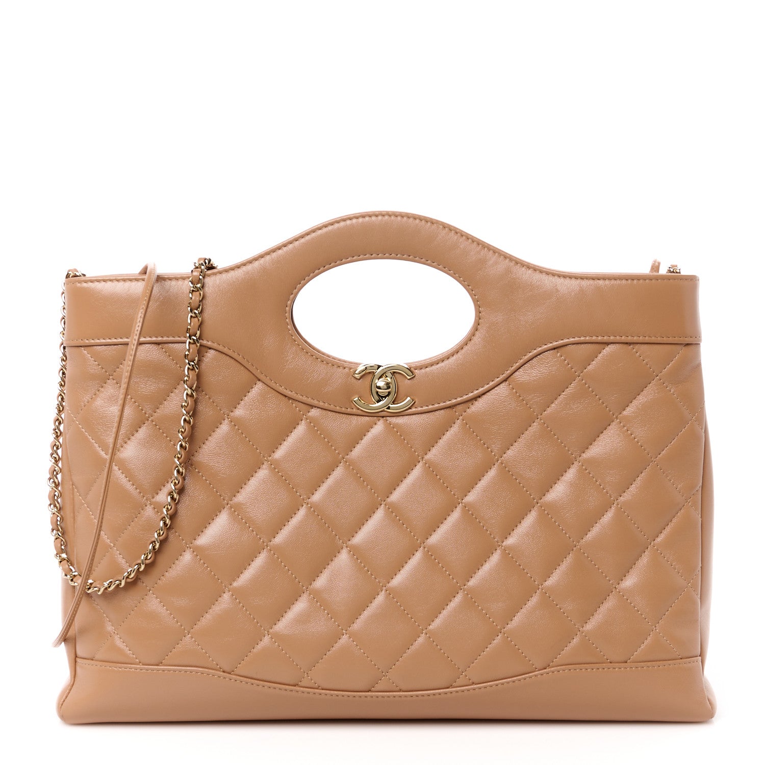 Chanel Shiny Crumpled Calfskin Quilted 31 Shopping Bag Dark Beige 1 of 11