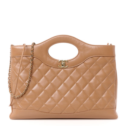 Chanel Shiny Crumpled Calfskin Quilted 31 Shopping Bag Dark Beige 1 of 11
