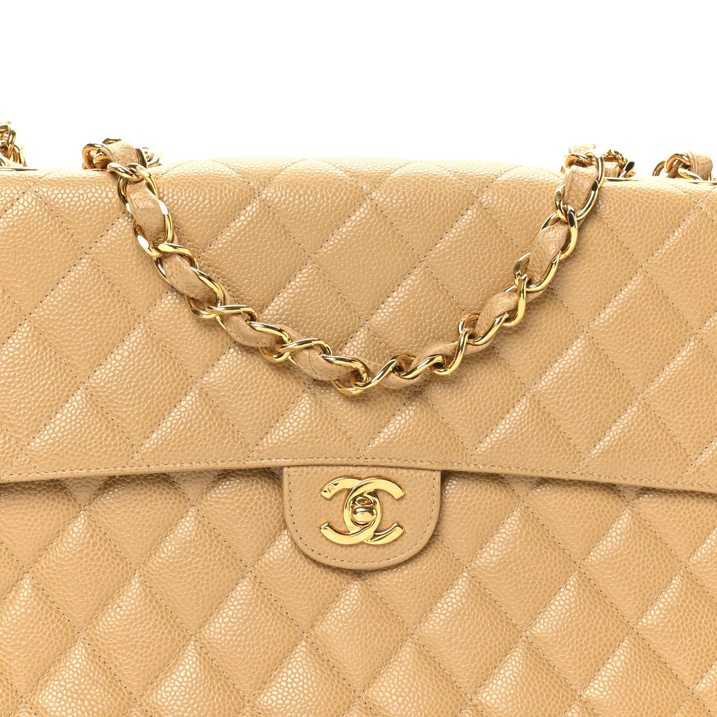 Caviar Quilted Jumbo Single Flap Beige