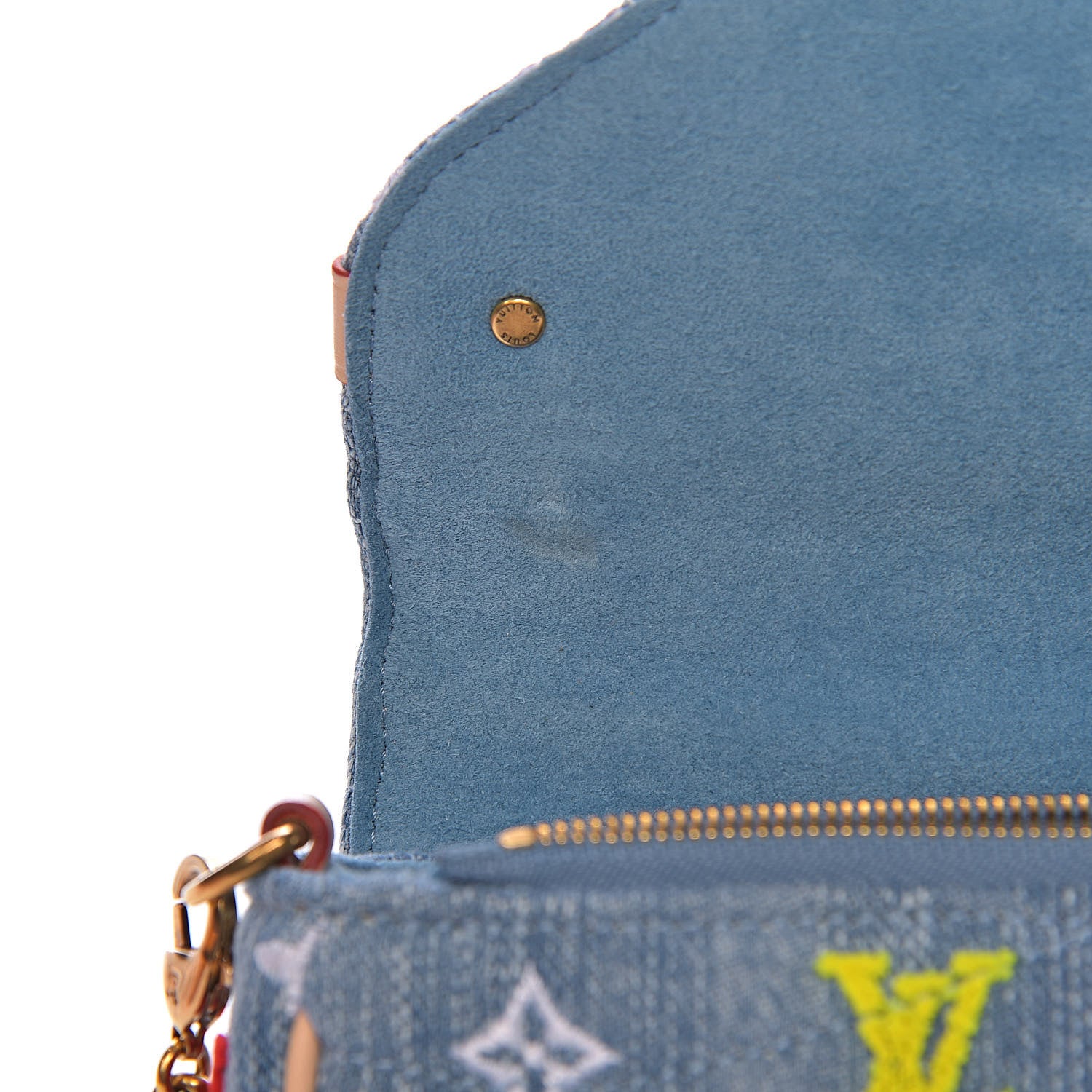 Louis Vuitton Embroidered Monogram Denim New Wave Chain Pochette Blue 8 of 13