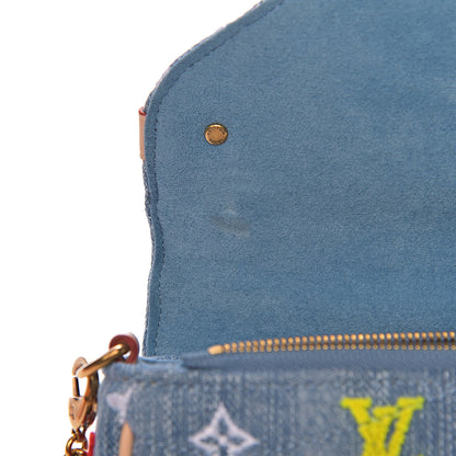 Louis Vuitton Embroidered Monogram Denim New Wave Chain Pochette Blue 8 of 13