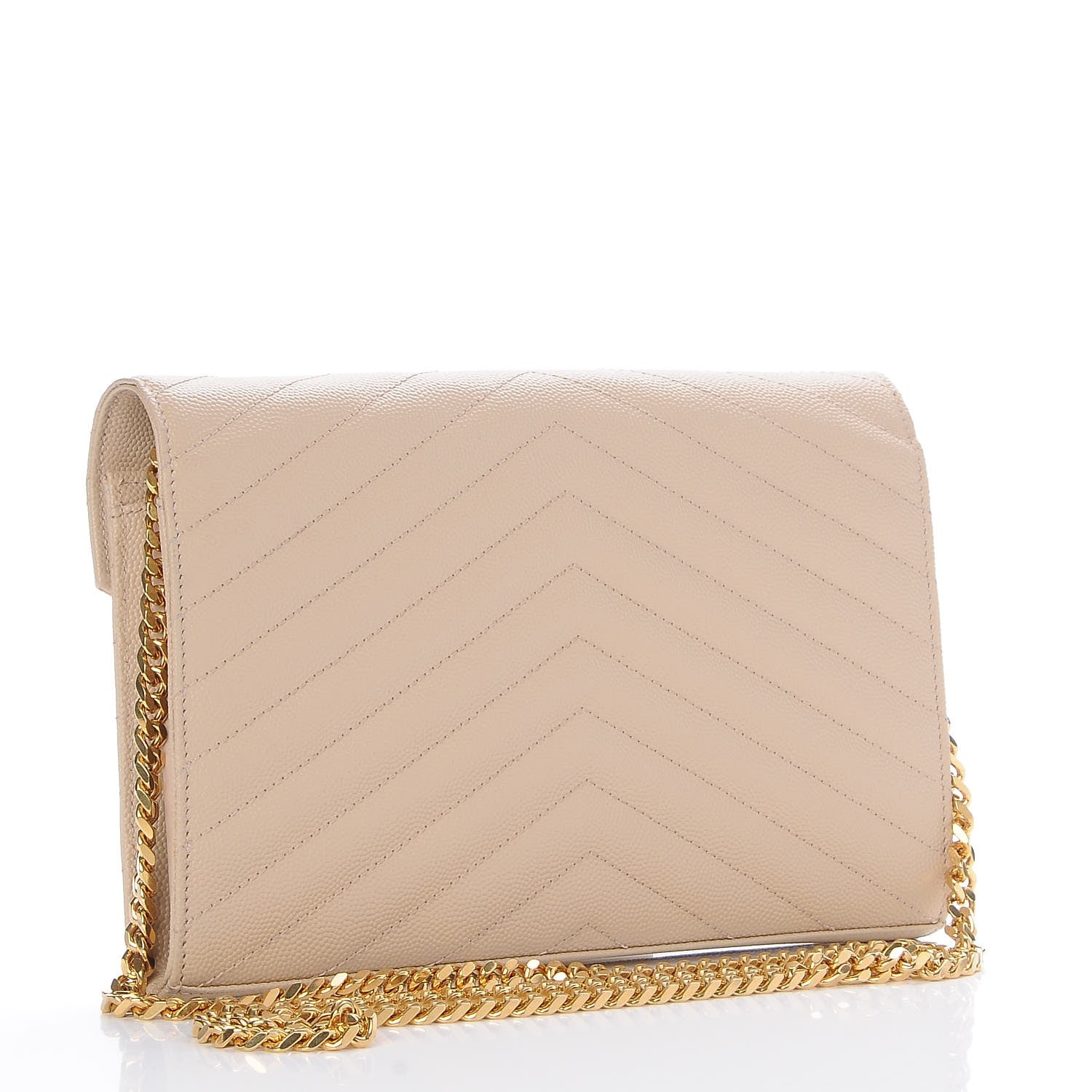 Saint Laurent Grain De Poudre Matelasse Chevron Monogram Chain Wallet Nude Powder 3 of 8