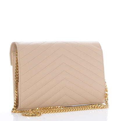 Saint Laurent Grain De Poudre Matelasse Chevron Monogram Chain Wallet Nude Powder 3 of 8