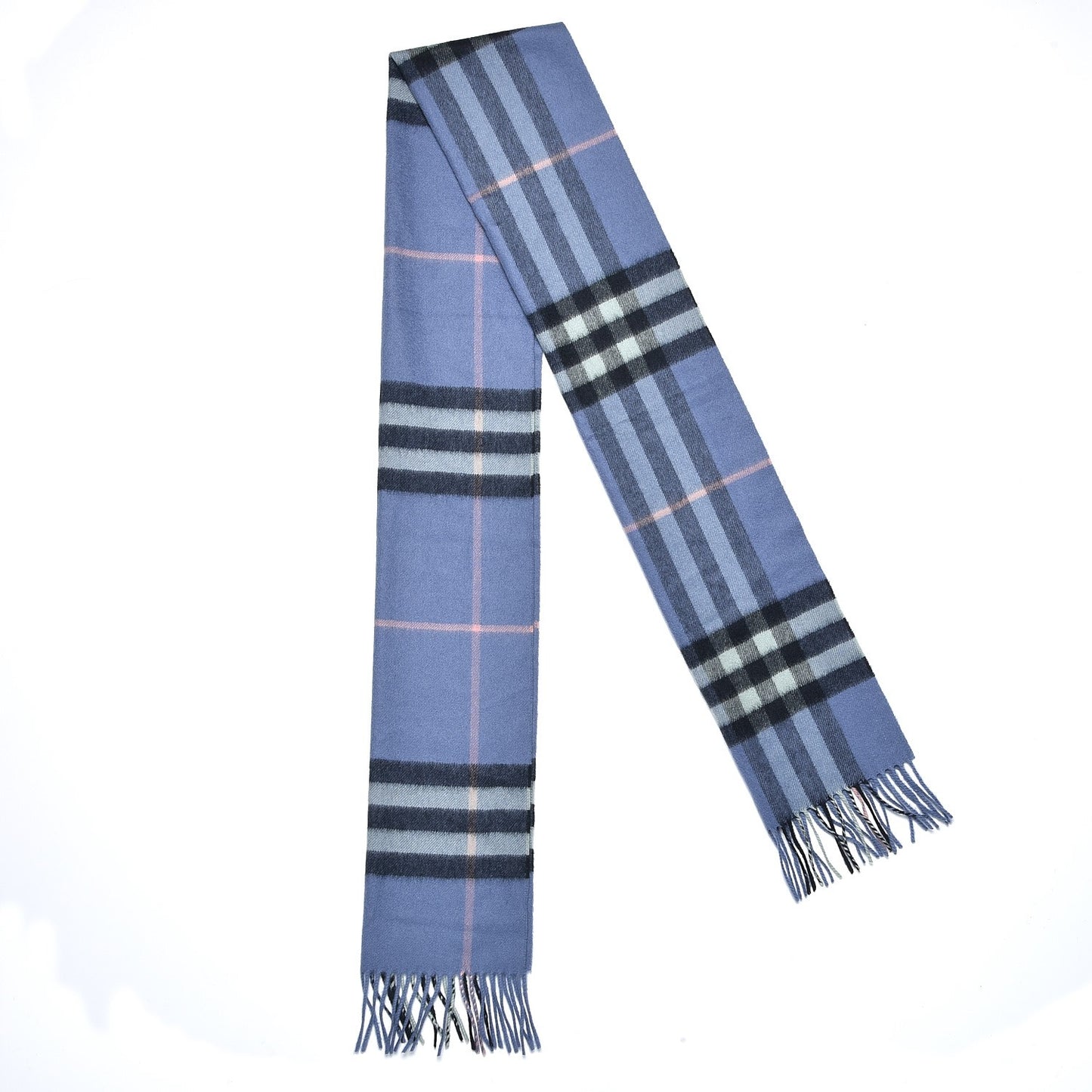Cashmere Classic Check Fringe Scarf Light Blue