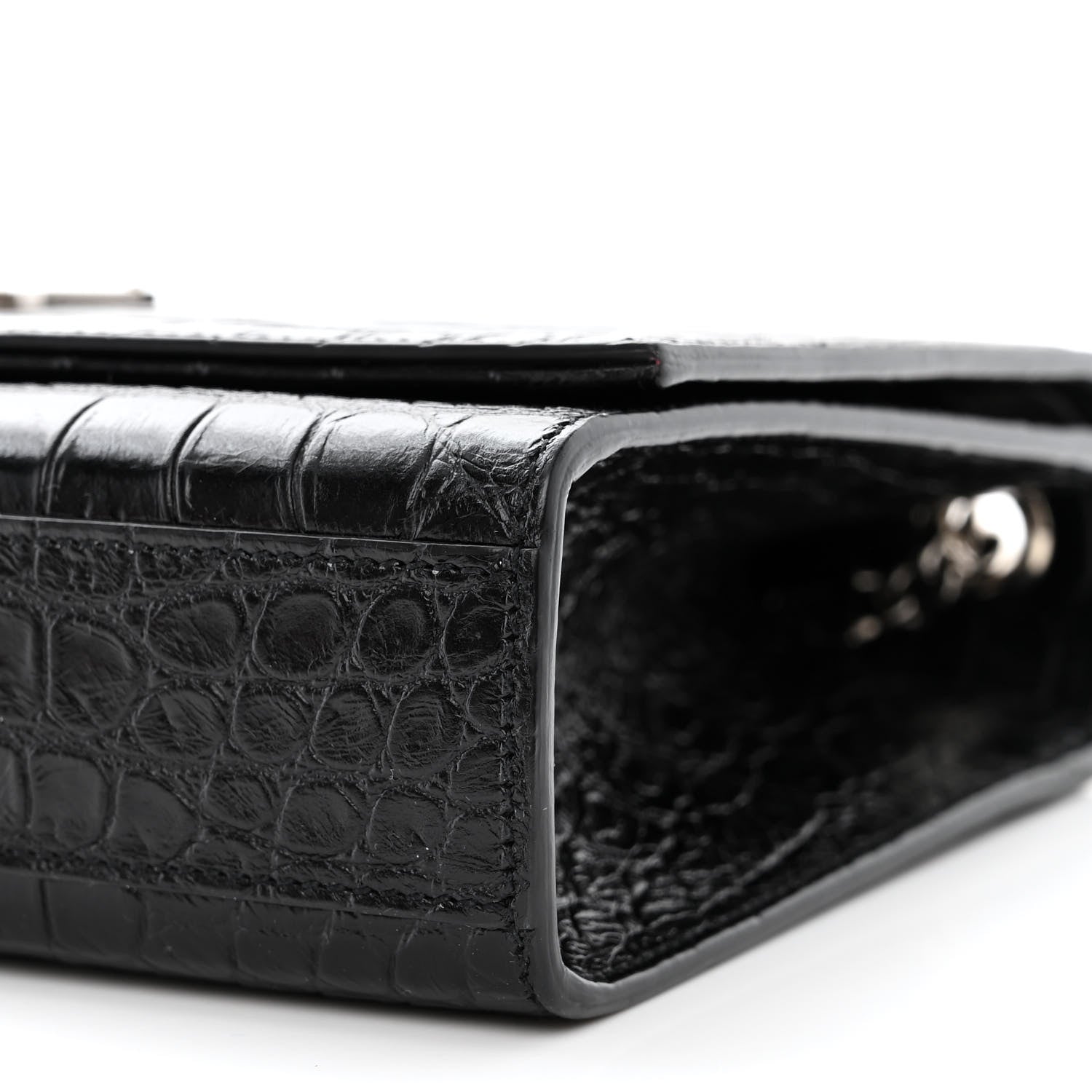Saint Laurent Calfskin Crocodile Embossed Medium Classic Monogram Kate Tassel Satchel Black 10 of 10