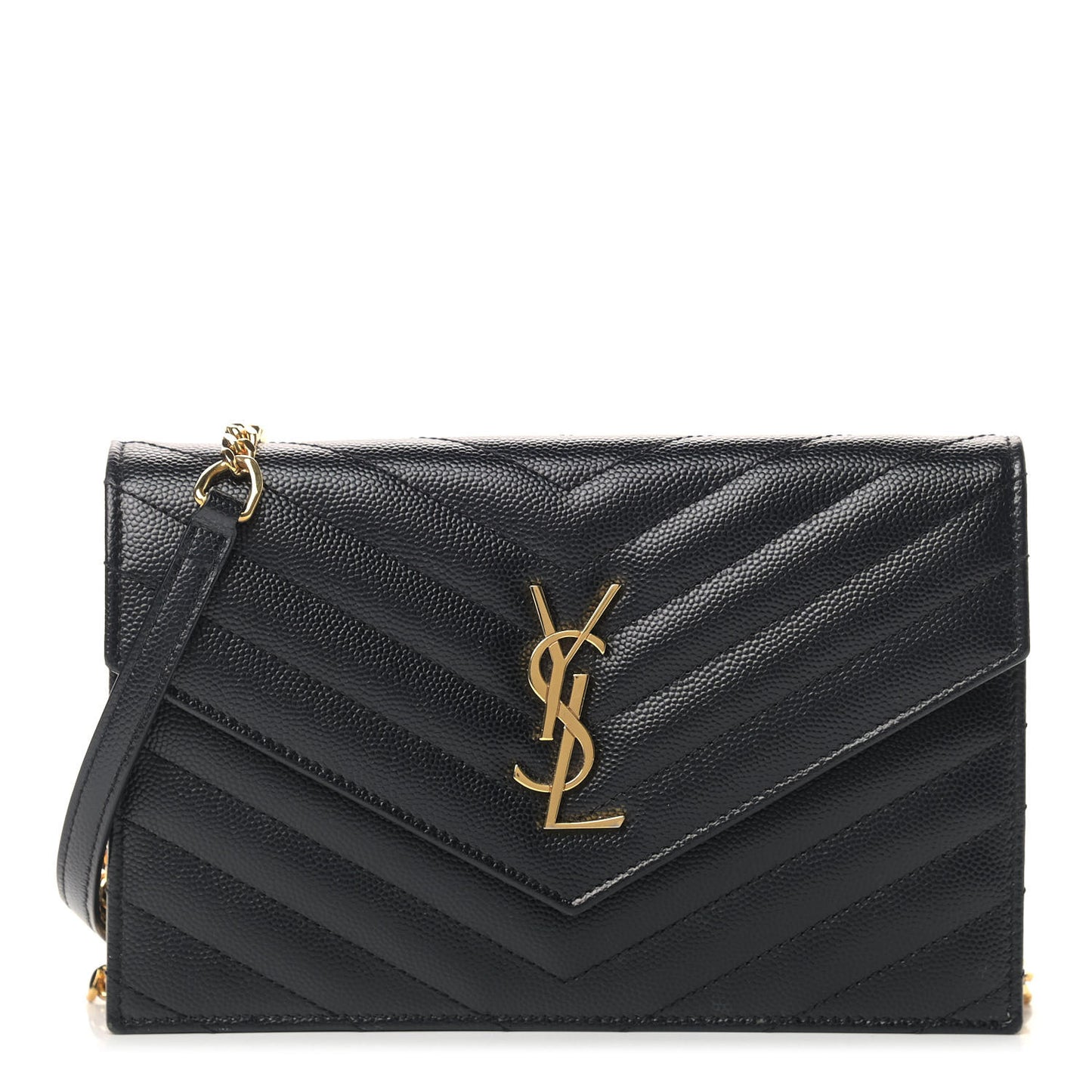 Grain De Poudre Matelasse Chevron Monogram Envelope Chain Wallet Black