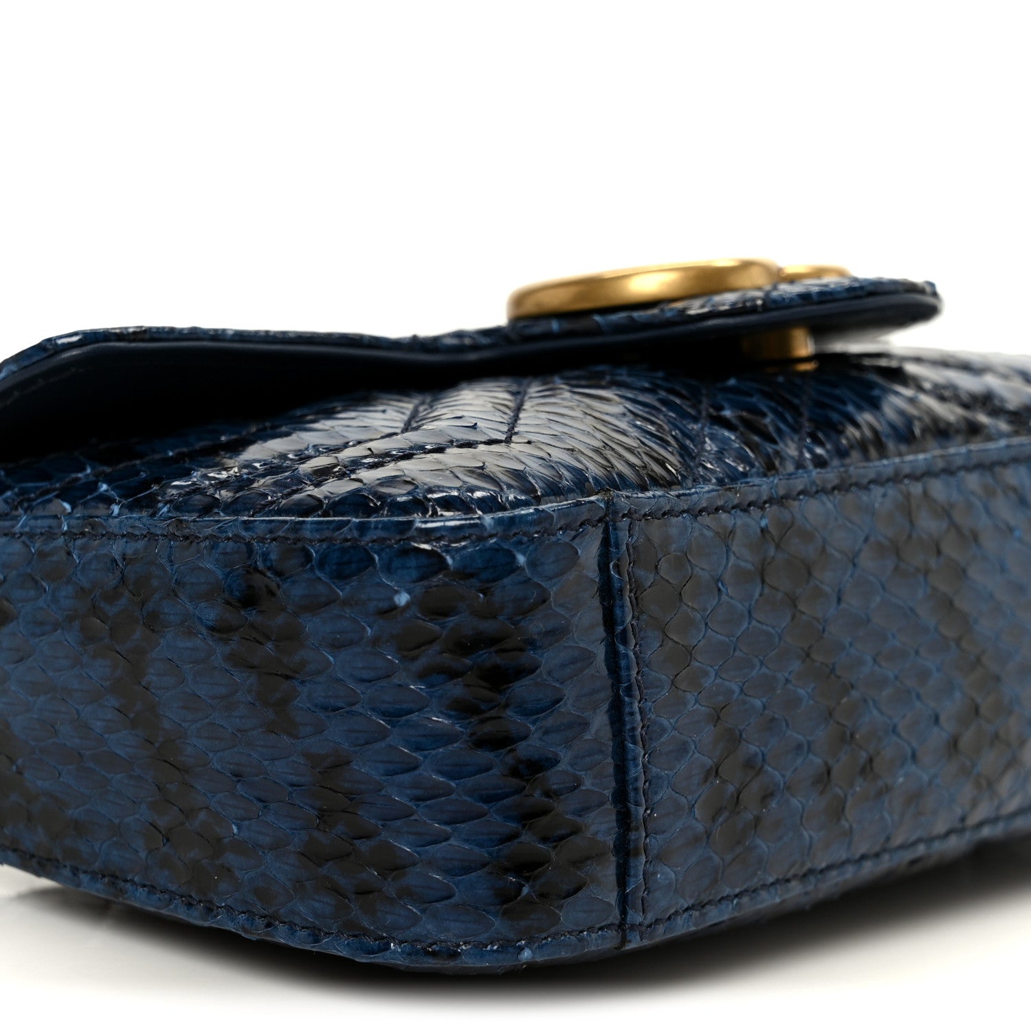 Gucci Snakeskin Matelasse Super Mini GG Marmont Shoulder Bag Blue
