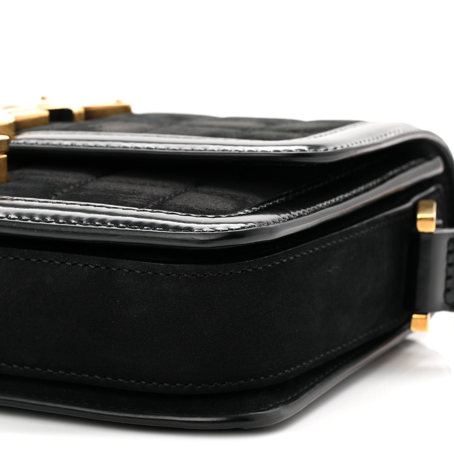 Suede Quilted Monogram Small Solferino Satchel Black