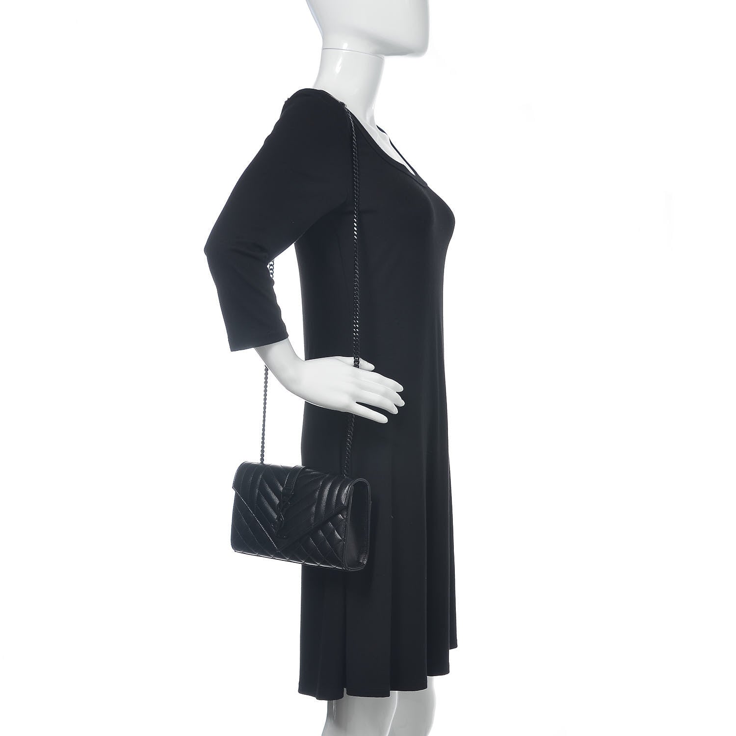 Saint Laurent Grain De Poudre Tri-Quilt Monogram Small College Bag Black 2 of 10