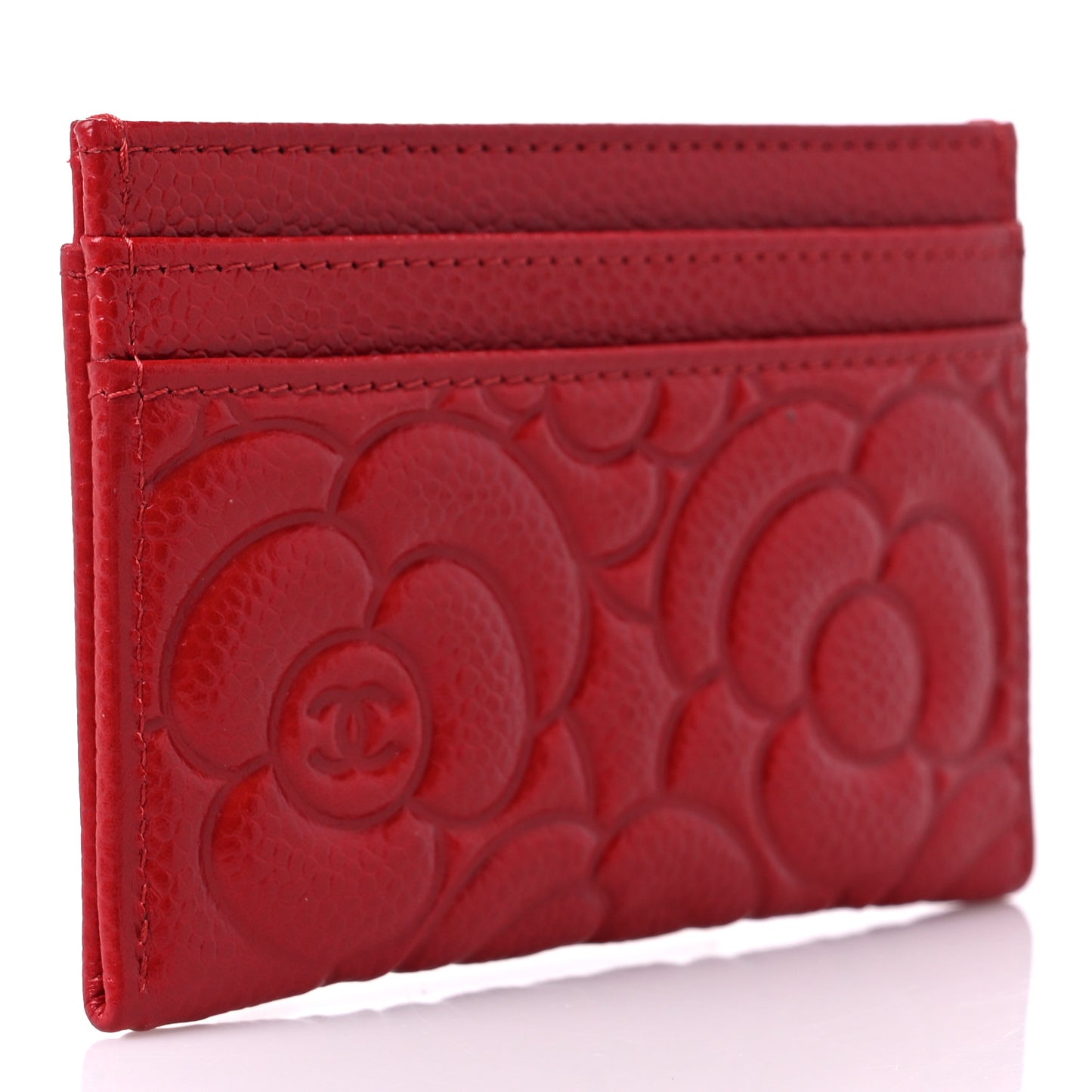 Caviar Camellia Embossed Card Holder Red