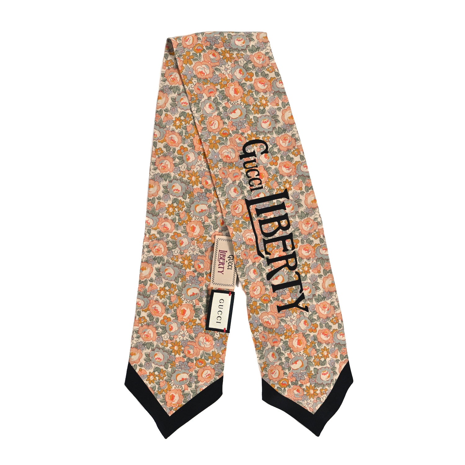 Gucci X LIBERTY OF LONDON Silk Crepe Lit Abbey Neck Bow Scarf Salmon Black 2 of 4