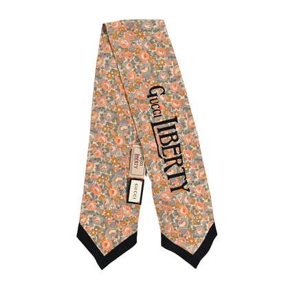 Gucci X LIBERTY OF LONDON Silk Crepe Lit Abbey Neck Bow Scarf Salmon Black 2 of 4